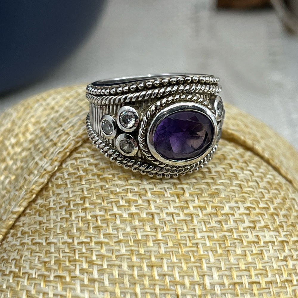 Vintage Judith Ripka Sterling Silver Amethyst Statement Ring – Size 5.75 - Picture 4 of 16